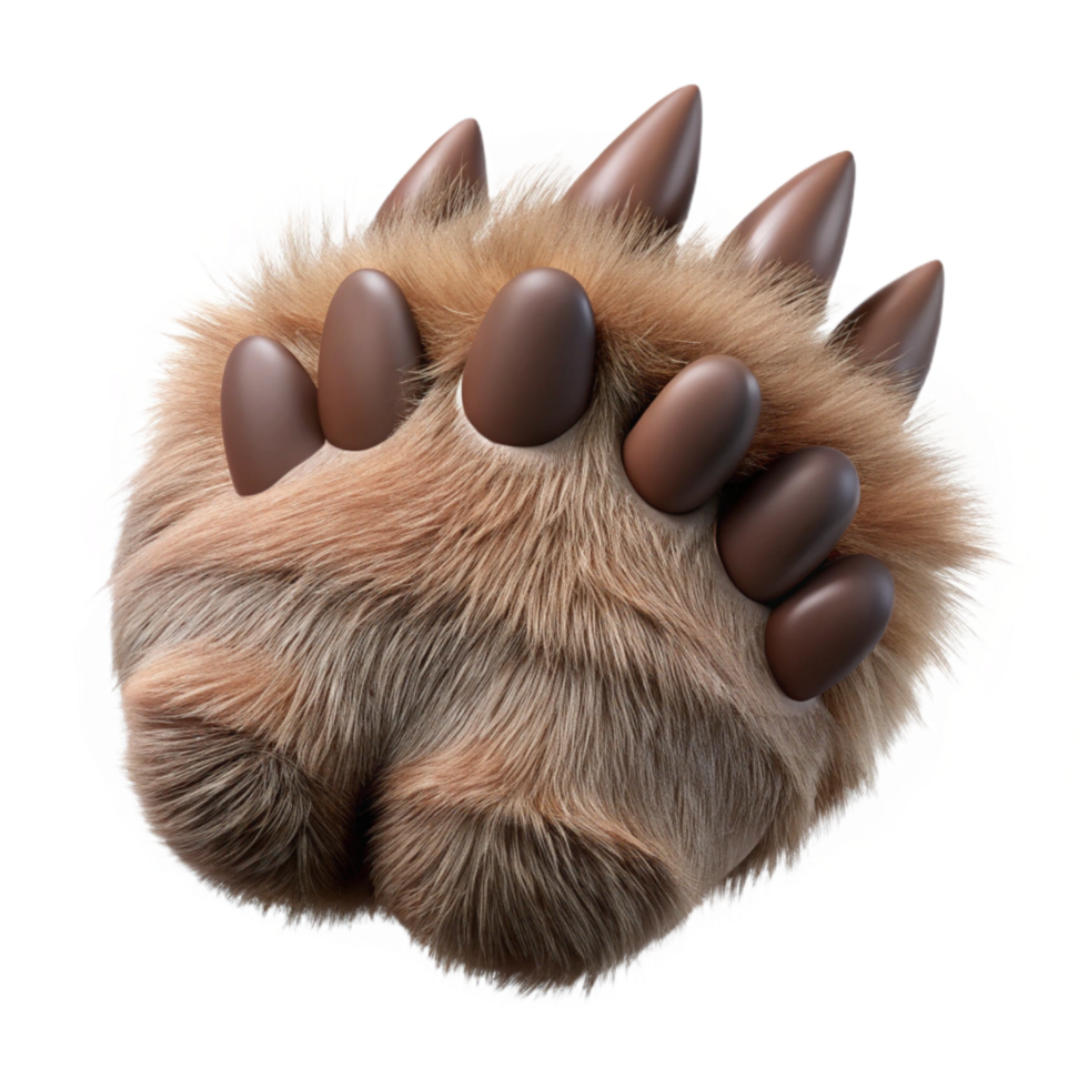 coveteelegant A realistic werewolf paw, fur anclaws detailed, studio lighting, top-down view, hyperrealistic, isolateon transparent background,high-resolution product photography fine detail png