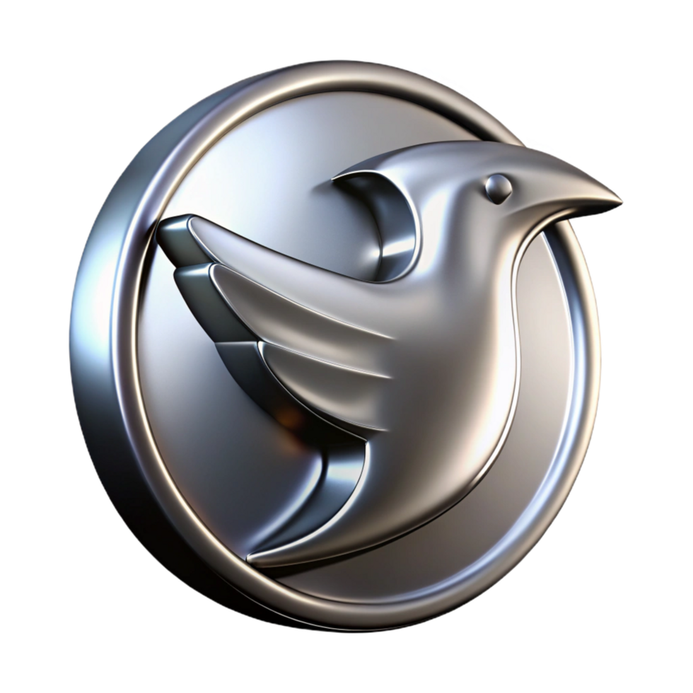 captivating distinguisheTitanium logo with polishefinish, showcasing a minimalist birsilhouette, soft lighting, product shot, isolateon transparent background,high-resolution product photography png