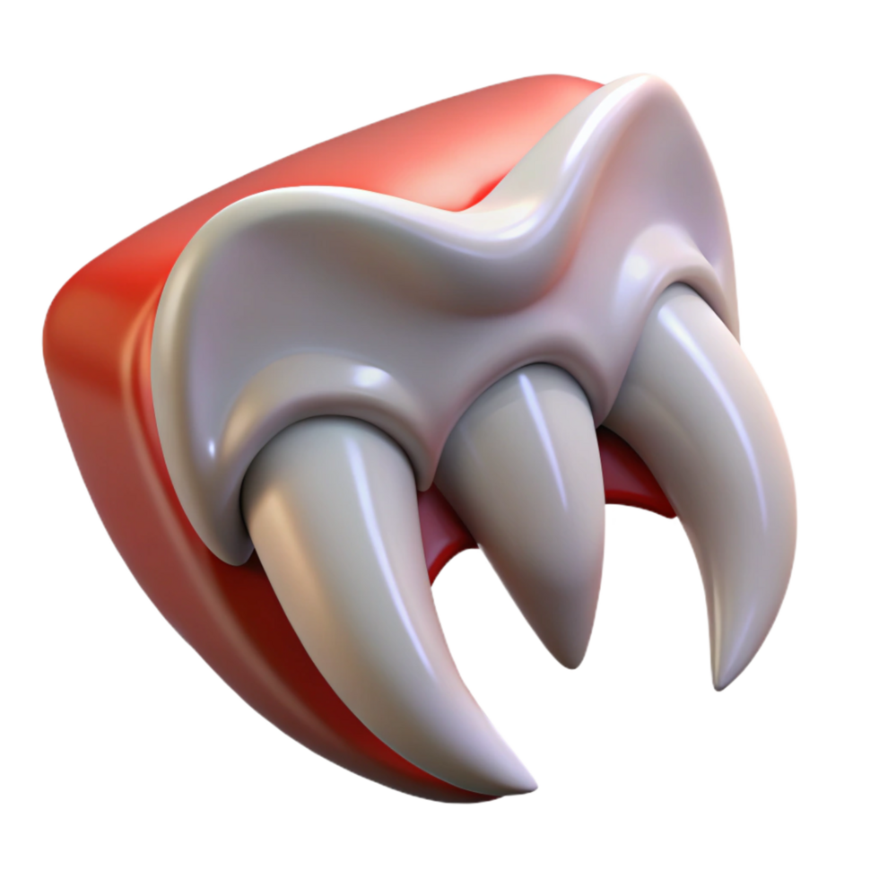 peaceful alluring A single, glistening vampire fang, sharp point, realistic texture, dramatic lighting, side view, render, isolateon transparent background,high-resolution product photography artisan png