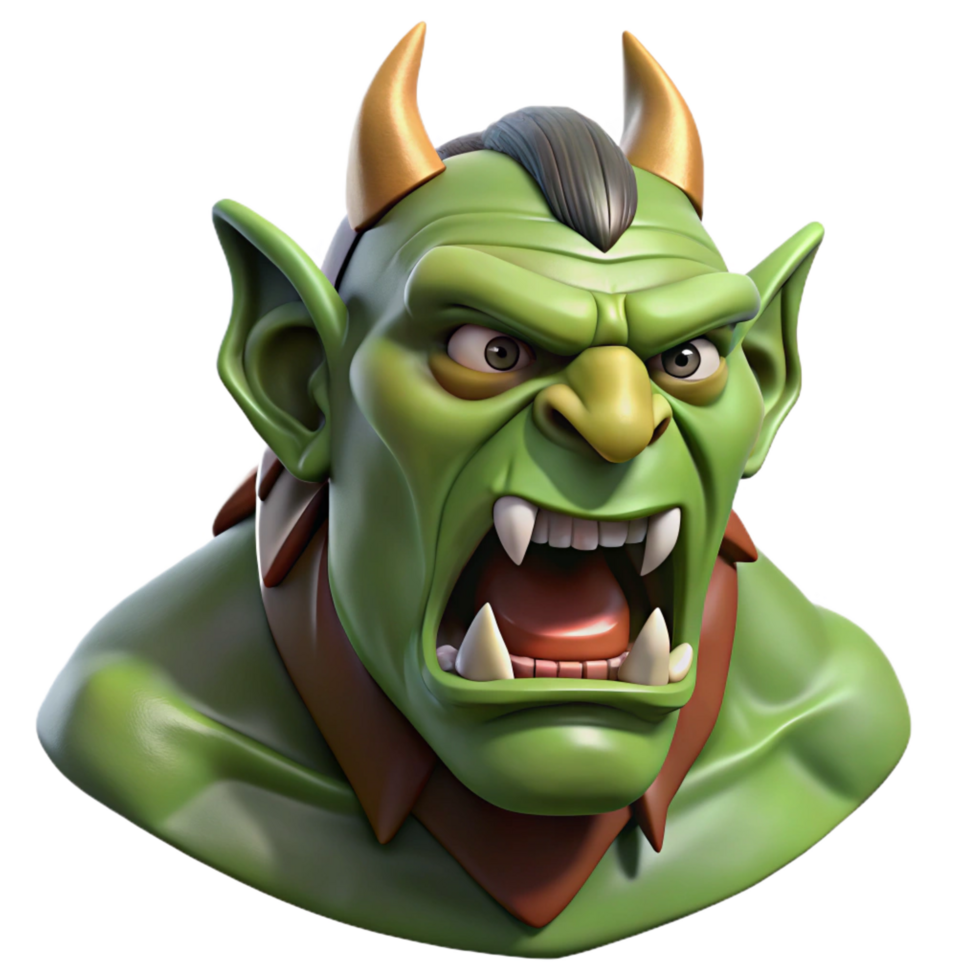 harmonious impressive A stylizeorc heawith war paint, tusks, angry expression, dramatic lighting, render, isolateon transparent background,high-resolution product photography handcrafted png