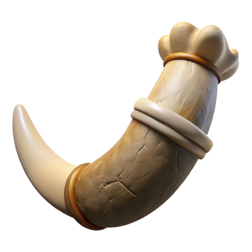dynamic exquisite A realistic minotaur horn with a bone-like texture, weathereappearance, dramatic lighting, side view, render, isolateon transparent background,high-resolution product photography 8K png