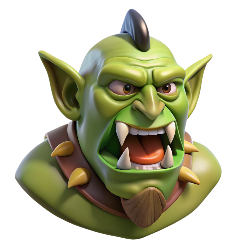 iconic creative A stylizeorc heawith war paint, tusks, angry expression, dramatic lighting, render, isolateon transparent background,high-resolution product photography ultra HD png
