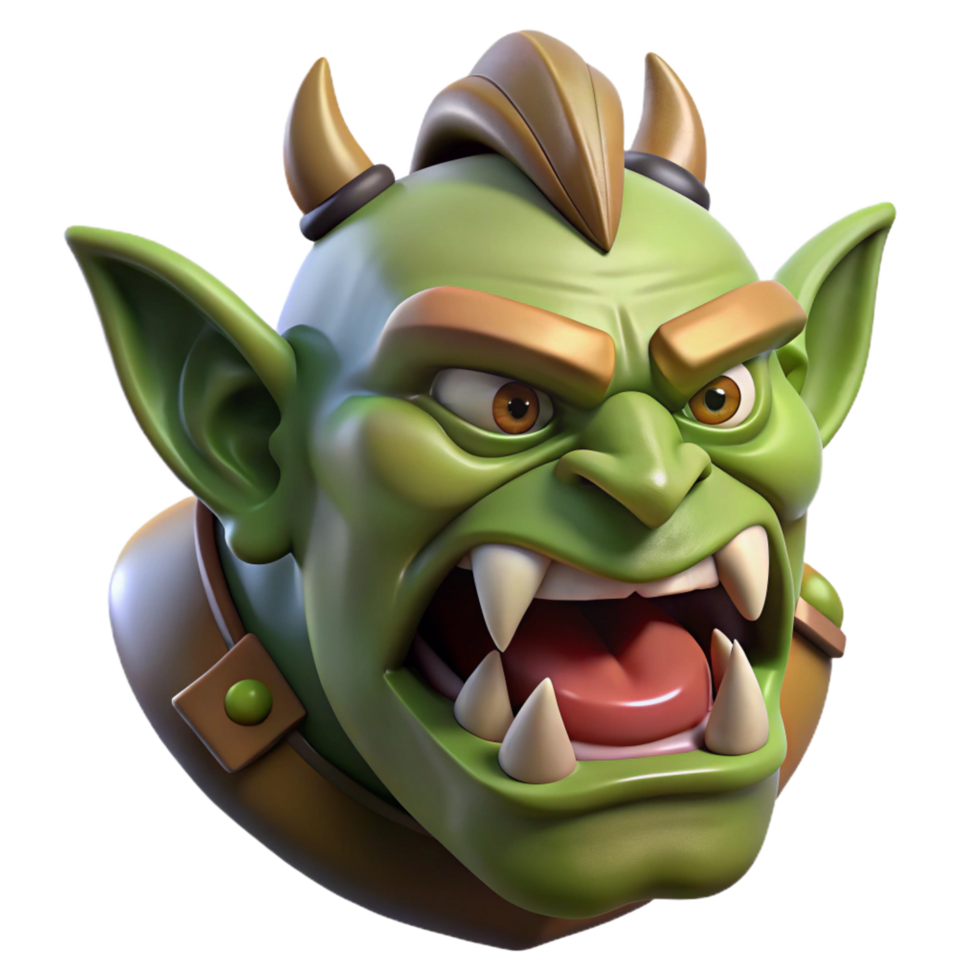 striking memorable A stylizeorc heawith war paint, tusks, angry expression, dramatic lighting, render, isolateon transparent background,high-resolution product photography png