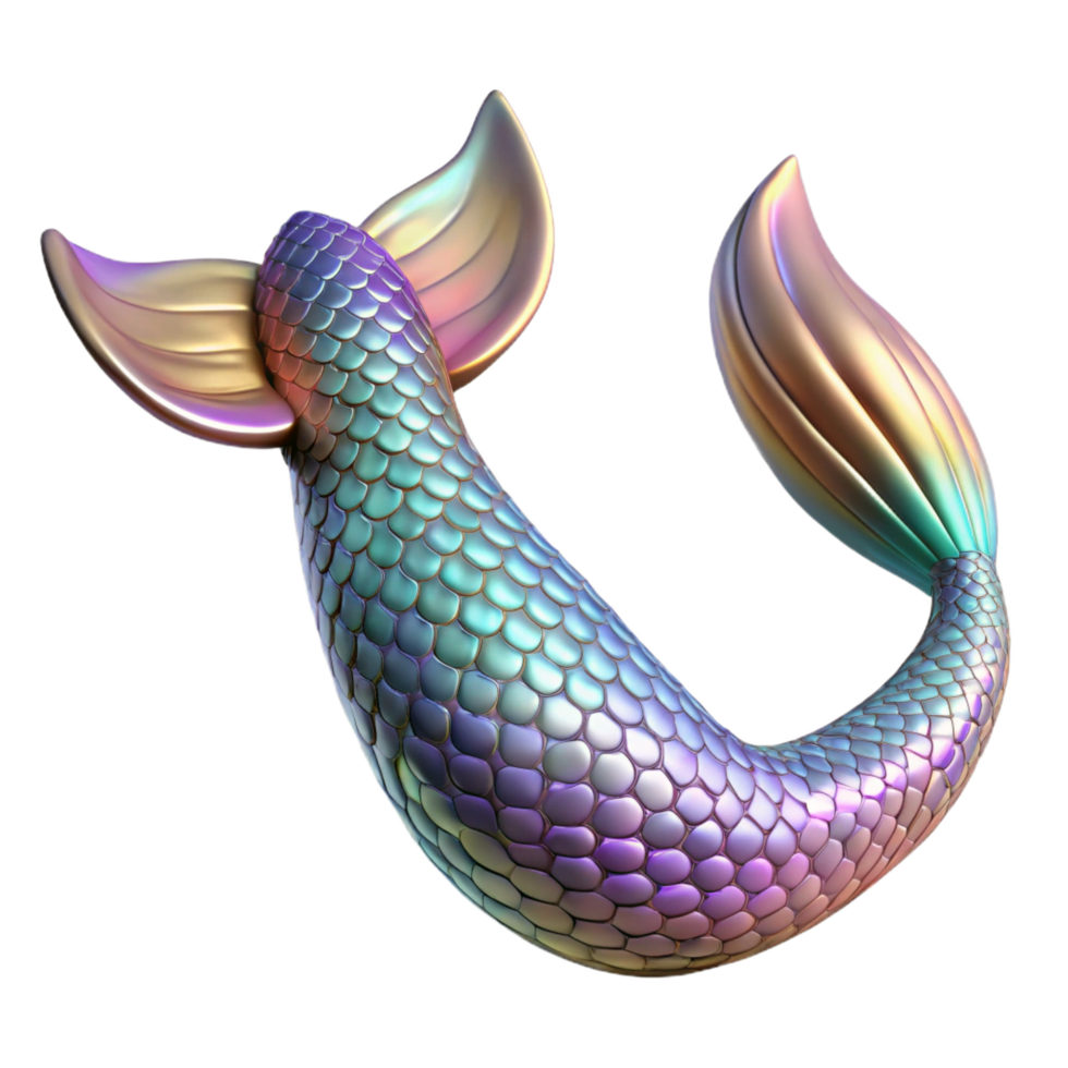 elegant urban An ornate mermaitail with iridescent scales, flowing fins, realistic texture, studio lighting, render, isolateon transparent background,high-resolution product photography top-tier png