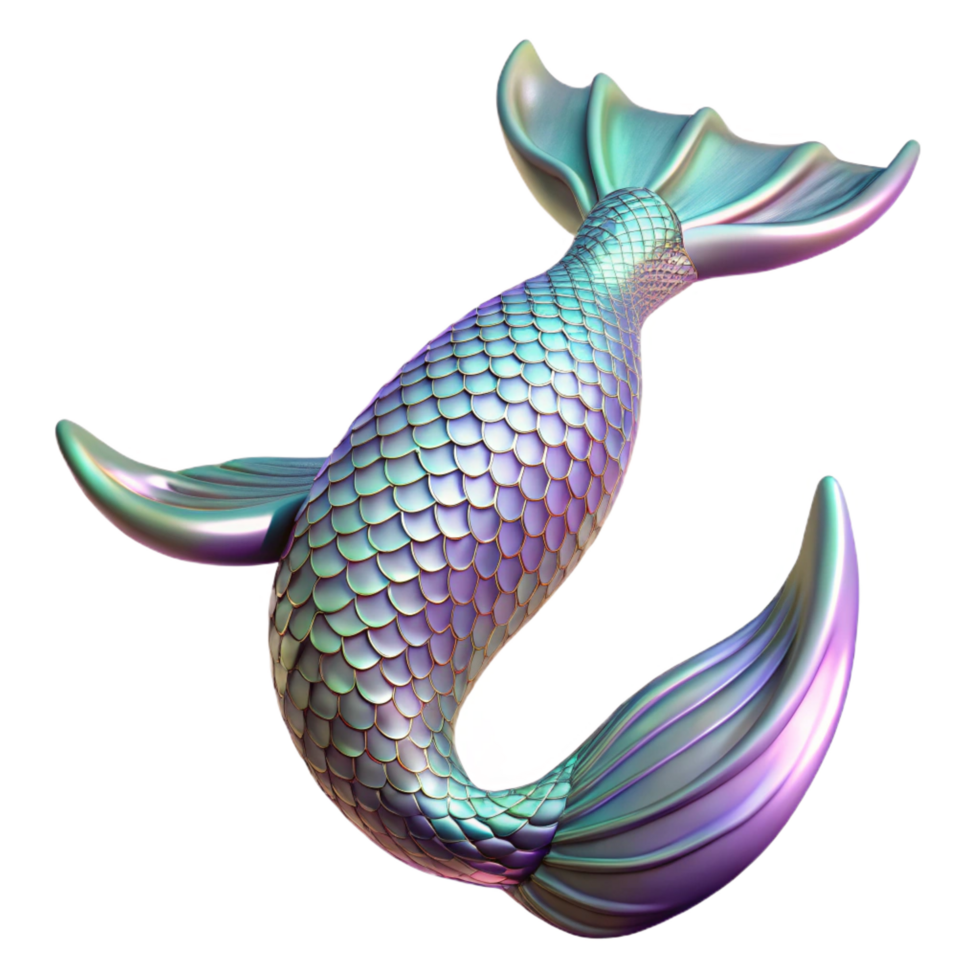 dreamy stunning An ornate mermaitail with iridescent scales, flowing fins, realistic texture, studio lighting, render, isolateon transparent background,high-resolution product photography 4K png
