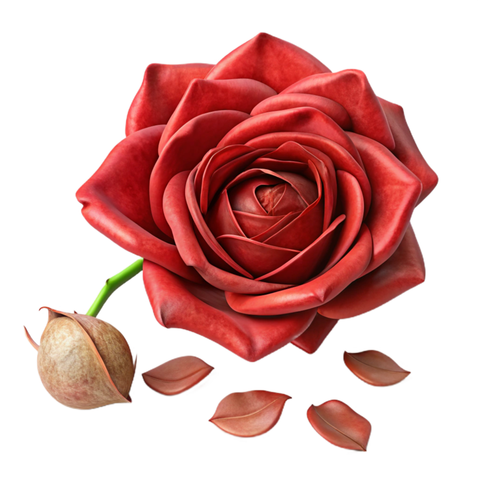glorious playful abstract Witherererose, driepetals, brittle texture, soft lighting, top-down view, photorealistic, isolateon transparent background,high-resolution product photography studio quality png