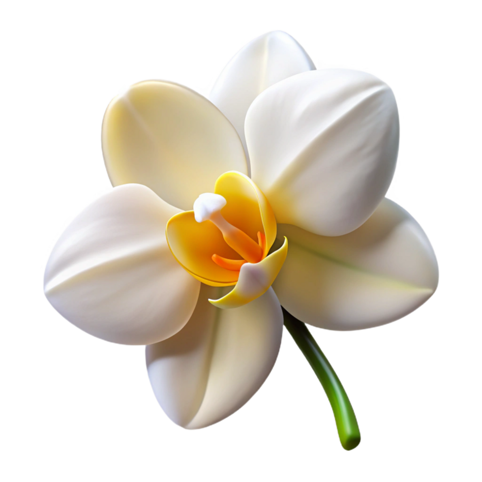 wonderful peaceful urban White orchiwith yellow center, elegant curves, soft lighting, side view, photorealistic, isolateon transparent background,high-resolution product photography fine detail png