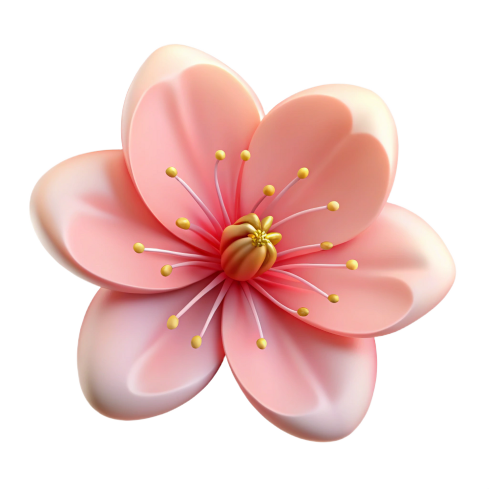 iconic creative Single cherry blossom, pink petals, detailestamen, soft lighting, front view, photorealistic, isolateon transparent background,high-resolution product photography 4K png