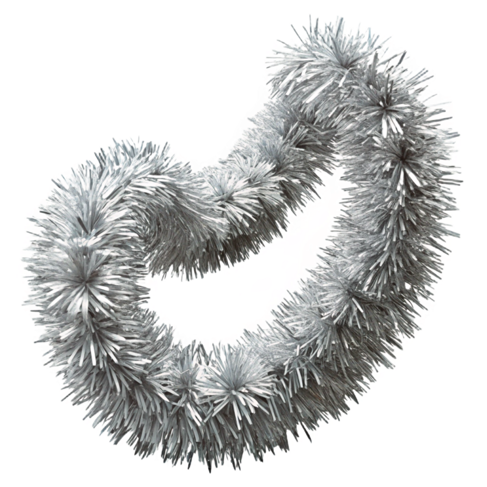 beautiful reflective urban Silver tinsel garland, shimmering, studio lighting, isolateon transparent background,high-resolution product photography handcrafted png