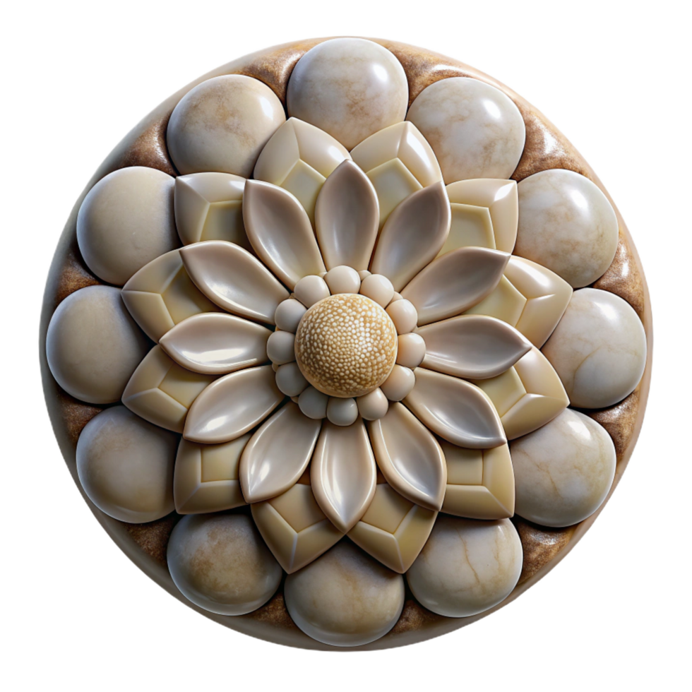 exceptional abstract Stone mosaic mandala, polishemarble, glossy, soft lighting, top-down view, studio photography, isolateon transparent background,high-resolution product photography 8K png