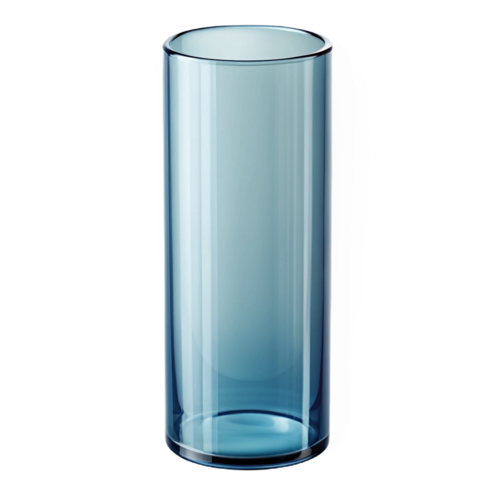 elegant acclaimeTall cylindrical glass vase, clear, smooth surface, studio lighting, front view, studio photography, isolateon transparent background,high-resolution product photography png