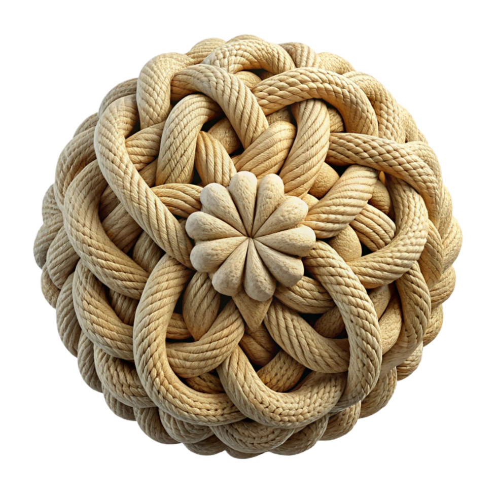 covetecreative Woven macrame mandala, natural cotton cord, textured, soft lighting, front view, studio photography, isolateon transparent background,high-resolution product photography authentic png