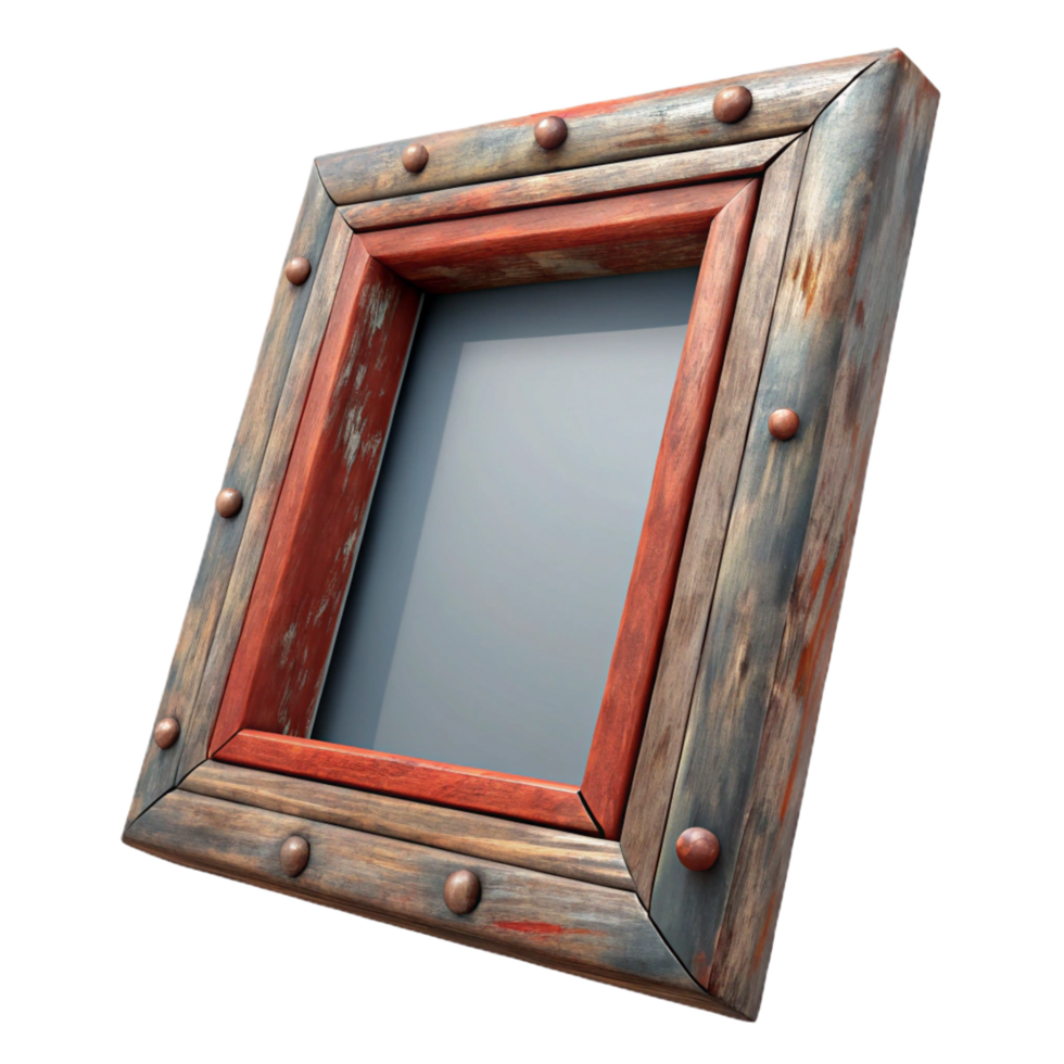 rare minimalist Rustic wooden frame, distressepaint, chippeedges, matte finish, soft lighting, studio photography, isolateon transparent background,high-resolution product photography professional png