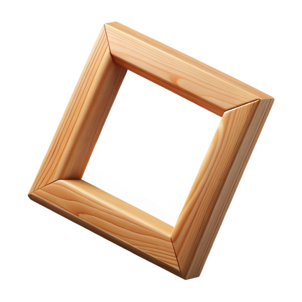 immaculate dreamy nordic Simple wooden frame, natural pine, matte finish, soft lighting, side view, studio photography, isolateon transparent background,high-resolution product photography premium png