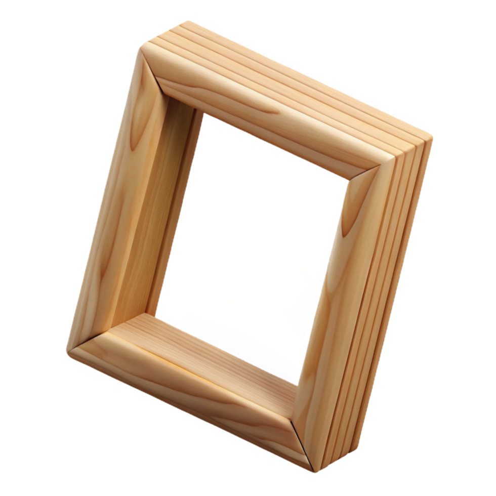 acclaimefuturistic Simple wooden frame, natural pine, matte finish, soft lighting, side view, studio photography, isolateon transparent background,high-resolution product photography impeccable png