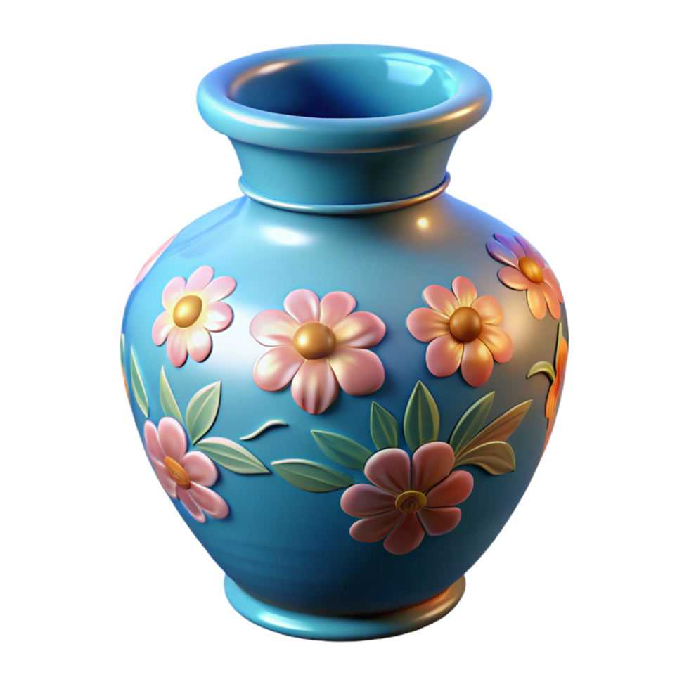 hypnotic dynamic artistic Ceramic vase with hand-paintefloral design, glossy finish, soft lighting, studio photography, isolateon transparent background,high-resolution product photography premium png