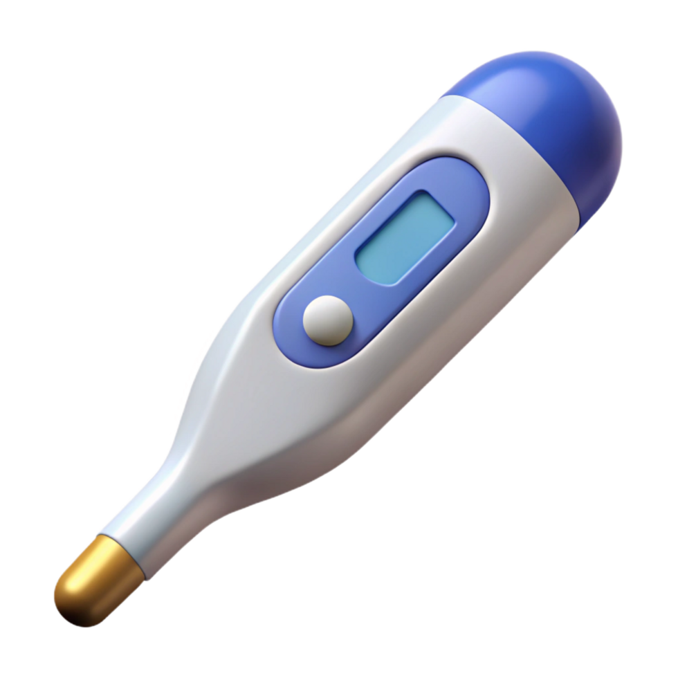 joyful striking Thermometer with digital display, flexible tip, white plastic body, soft lighting, render, isolateon transparent background,high-resolution product photography professional png