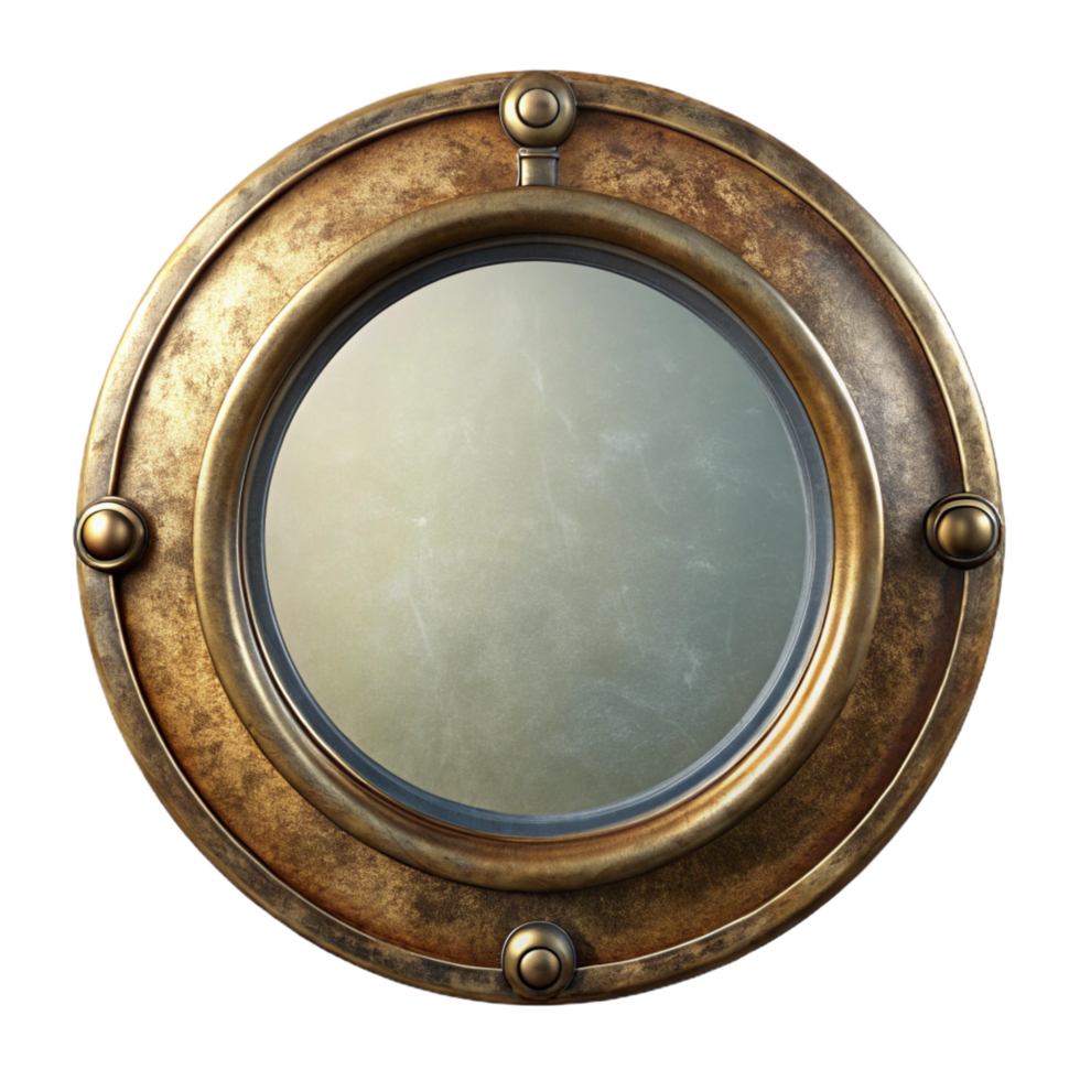 hypnotic classic Circular vintage frame, tarnishebrass, agepatina, soft lighting, front view, studio photography, isolateon transparent background,high-resolution product photography museum quality png