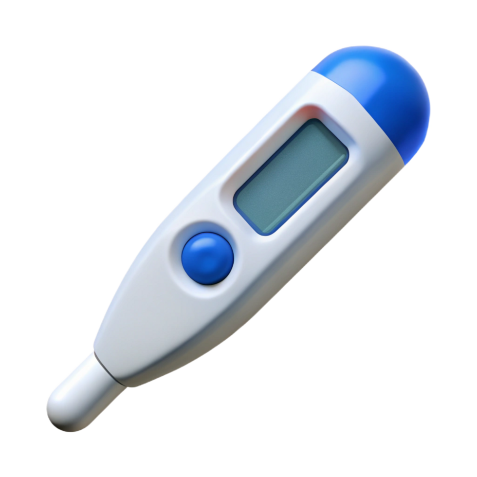hypnotic energetic surreal Thermometer with digital display, flexible tip, white plastic body, soft lighting, render, isolateon transparent background,high-resolution product photography original png