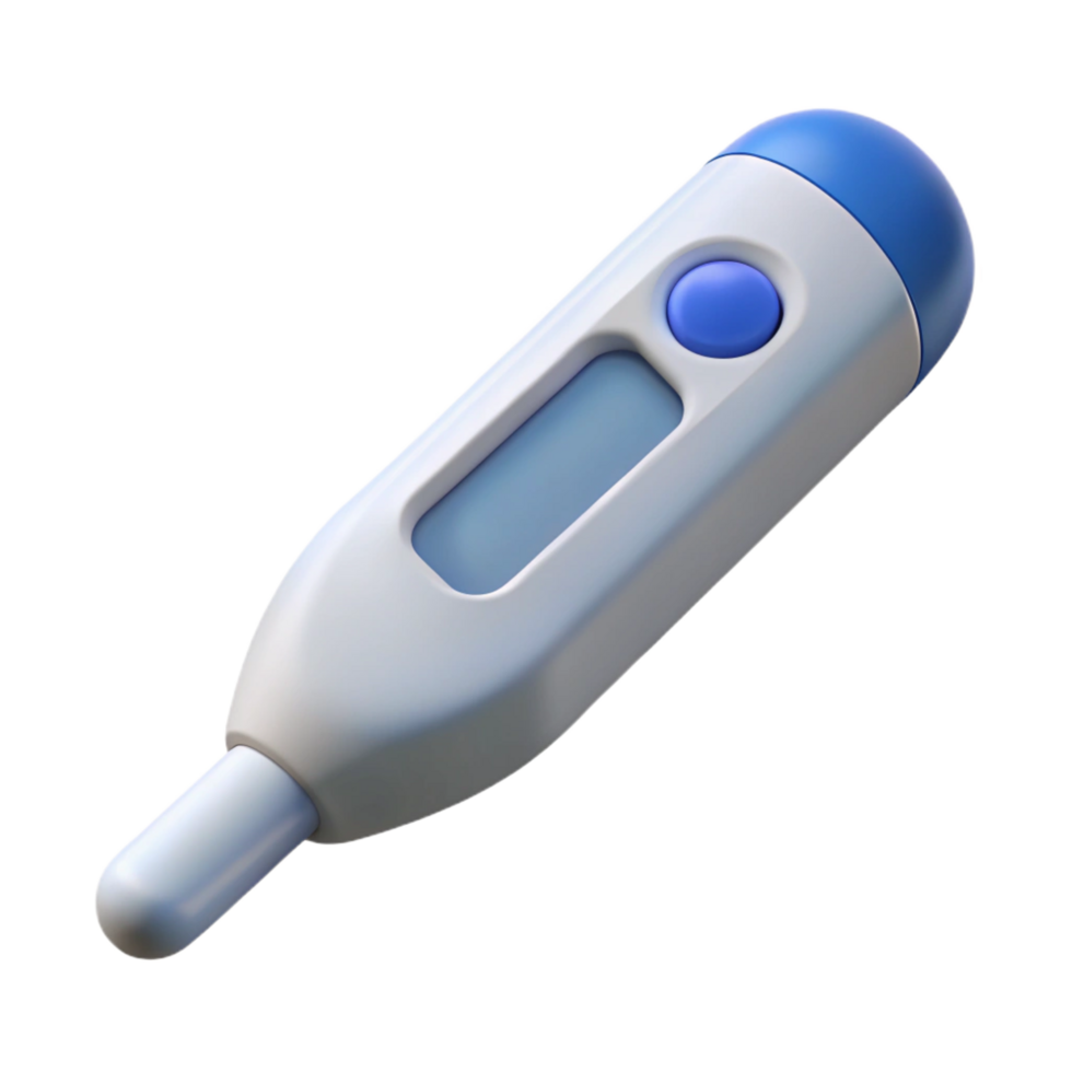 serene modern Thermometer with digital display, flexible tip, white plastic body, soft lighting, render, isolateon transparent background,high-resolution product photography masterfully captured png