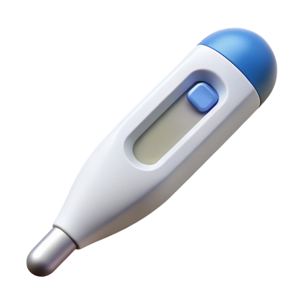 captivating ethereal industrial Thermometer with digital display, flexible tip, white plastic body, soft lighting, render, isolateon transparent background,high-resolution product photography ultra HD png