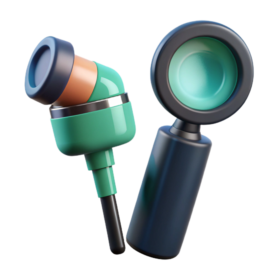 quintessential minimalist Otoscope with illuminatehead, magnifying lens, disposable specula, studio lighting, render, isolateon transparent background,high-resolution product photography fine detail png