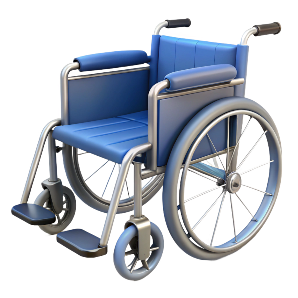 serene calm minimalist Wheelchair with foldable frame, paddeseat, footrests, rear wheels, studio lighting, render, isolateon transparent background,high-resolution product photography handcrafted png