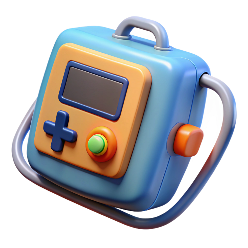 intense extraordinary Defibrillator with paddles, digital display, power button, studio lighting, render, isolateon transparent background,high-resolution product photography artisan png
