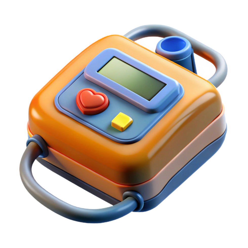 passionate mesmerizing Defibrillator with paddles, digital display, power button, studio lighting, render, isolateon transparent background,high-resolution product photography handcrafted png