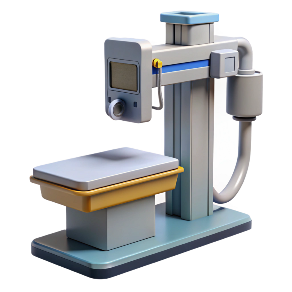 peaceful dramatic X-ray machine with adjustable arm, digital display, control panel, studio lighting, side view, render, isolateon transparent background,high-resolution product photography top-tier png