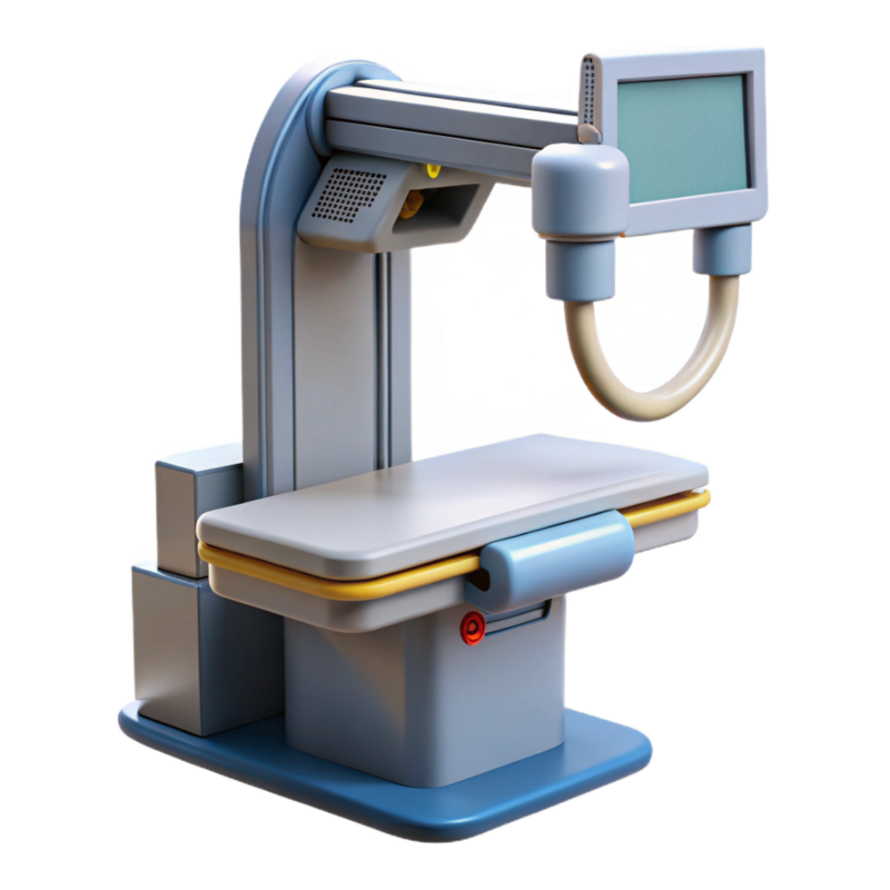 dramatic splendiX-ray machine with adjustable arm, digital display, control panel, studio lighting, side view, render, isolateon transparent background,high-resolution product photography luxury png