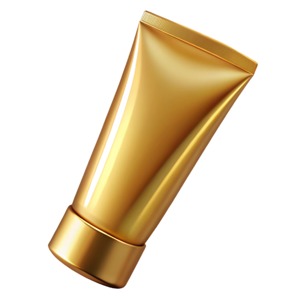 hypnotic victorian A tube of shimmering golbody lotion, metallic finish, soft lighting, front view, with transparent background,high-resolution product photography gallery standard png