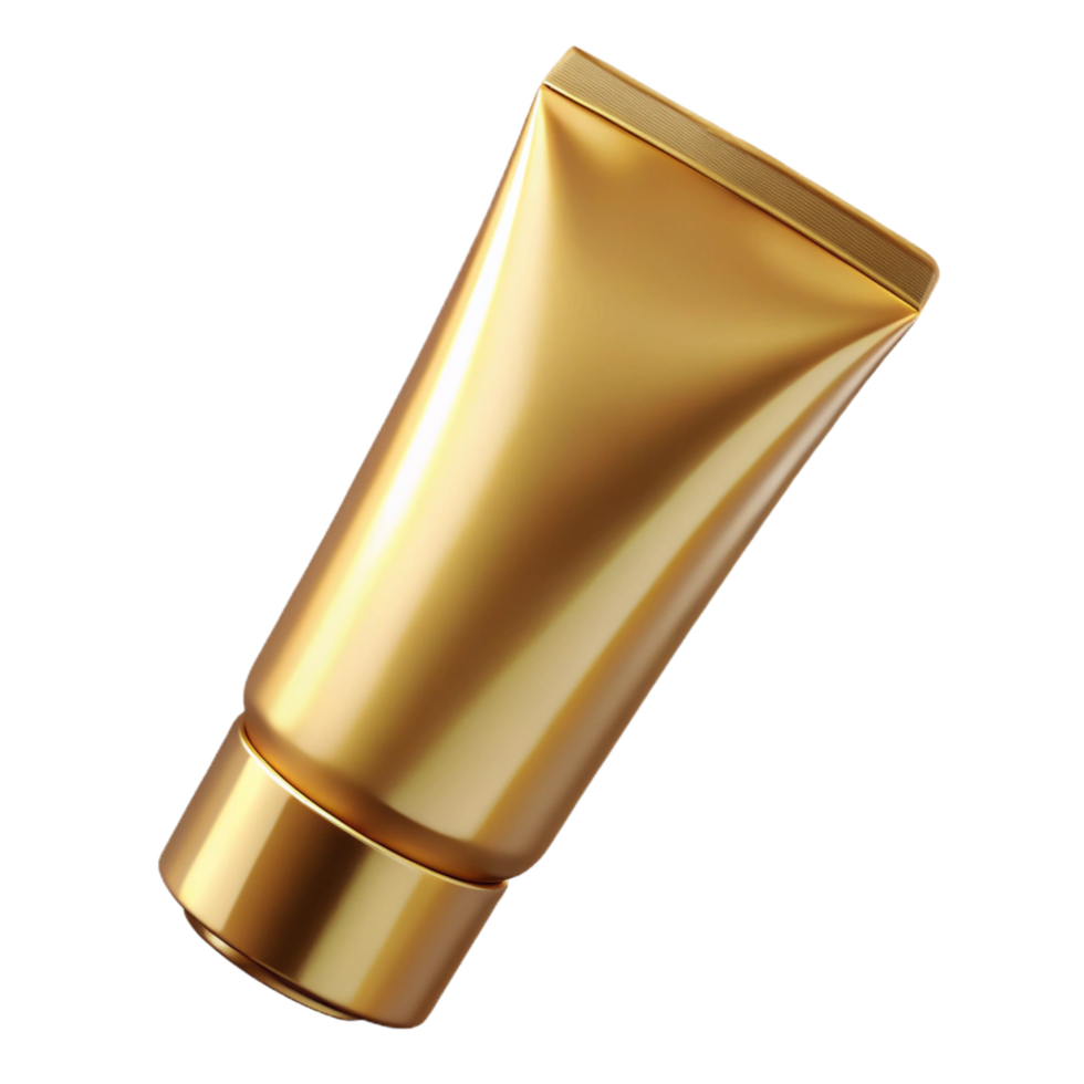melancholic gorgeous A tube of shimmering golbody lotion, metallic finish, soft lighting, front view, with transparent background,high-resolution product photography expertly shot png