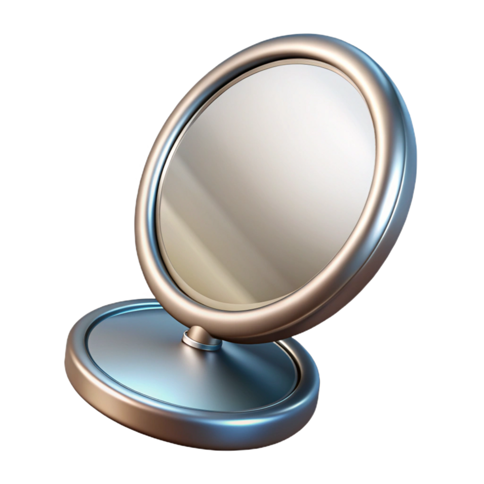 covetegeometric A compact mirror with a silver finish, reflecting light, studio lighting, closed, front view, isolateon transparent background,high-resolution product photography crisp png
