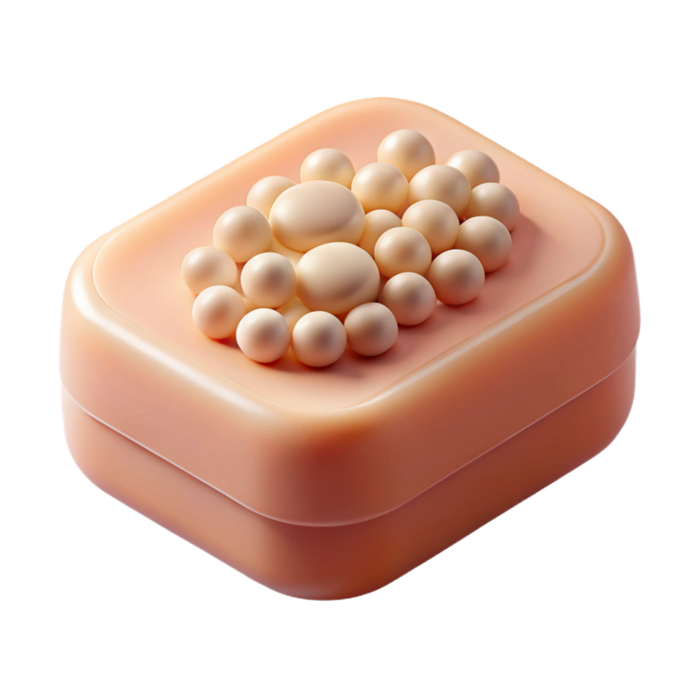 exemplary modern A single, perfectly formesoap bar with embeddeexfoliating beads, soft lighting, top-down view, with transparent background,high-resolution product photography fine detail png