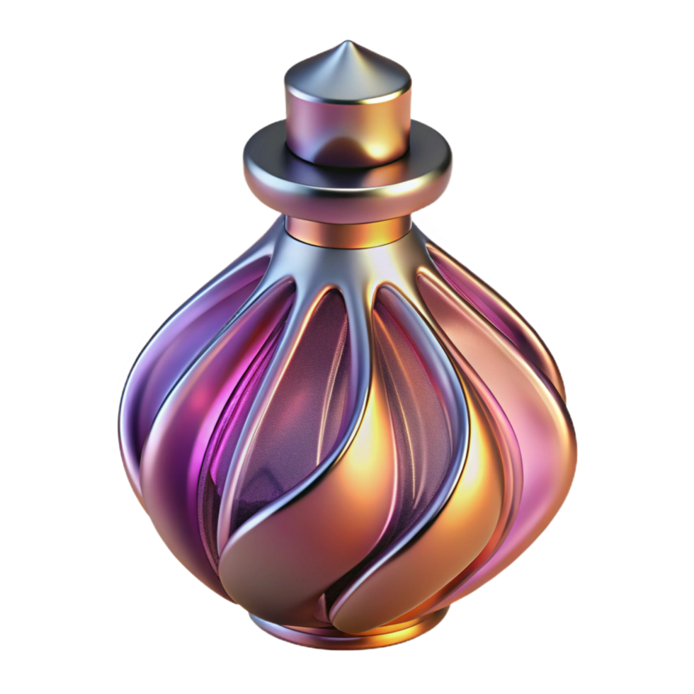 vibrant artistic A bottle of perfume with a unique, sculpteglass design, showing the liquiinside, dramatic lighting, isolateon transparent background,high-resolution product photography genuine png