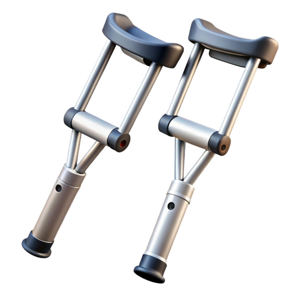fascinating exemplary Crutches, adjustable aluminum frame, rubber tips, hangrips, soft lighting, side view, photorealistic, isolateon transparent background,high-resolution product photography png