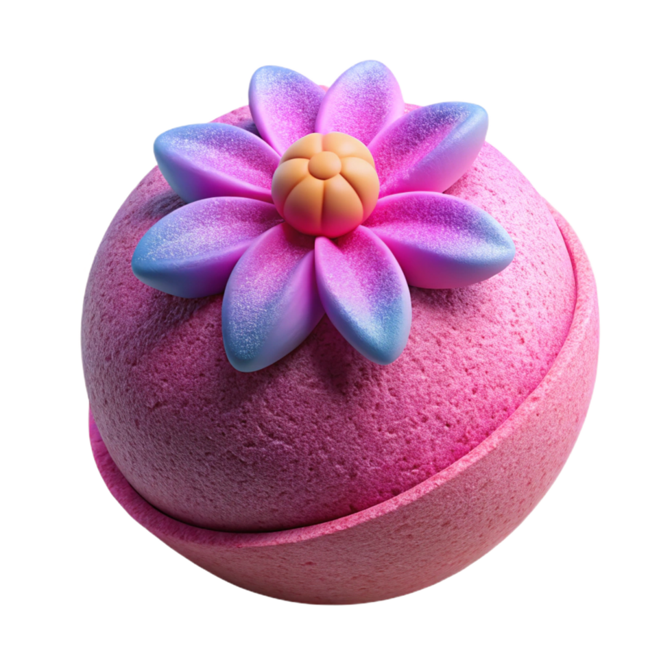stunning timeless A single, brightly colorebath bomb with embeddeflower petals, texturesurface, studio lighting, isolateon transparent background,high-resolution product photography png