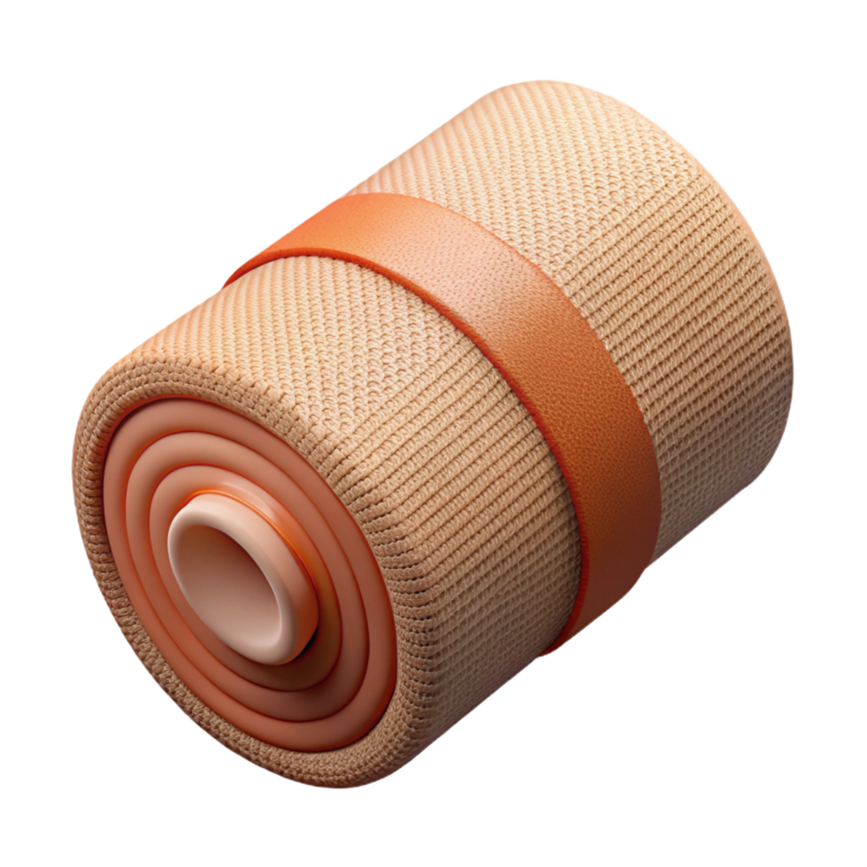 captivating exemplary Bandage roll, sterile gauze, tightly wound, texturesurface, studio lighting, front view, photorealistic, isolateon transparent background,high-resolution product photography png