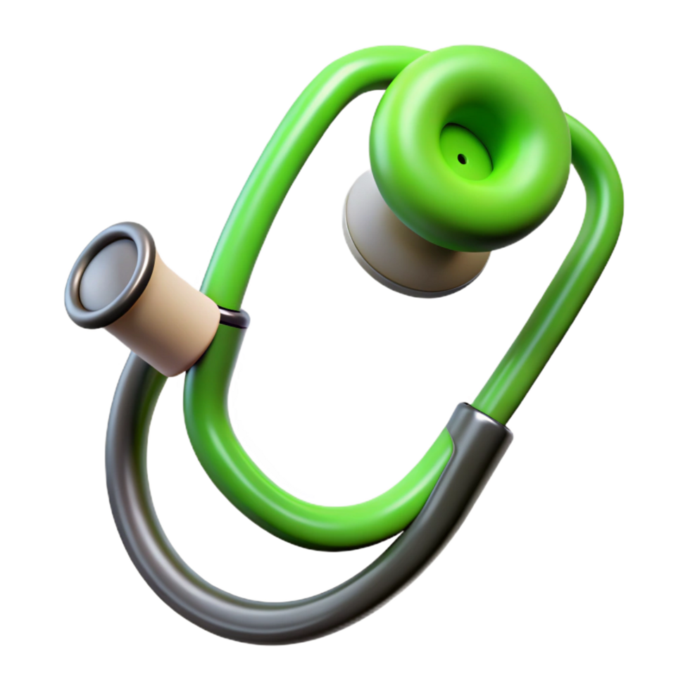 remarkable rustic Stethoscope, cartoon style, bright green tubing, oversizeear tips, exaggeratedetails, front view, isolateon transparent background,high-resolution product photography refined png
