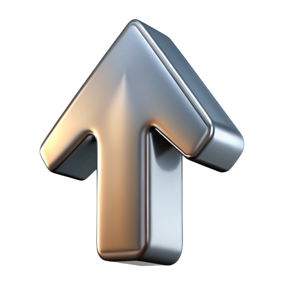 notable retro A sleek, minimalist silver logo shapelike an upwararrow, brushemetal finish, soft studio lighting, front view, isolateon transparent background,high-resolution product photography luxury png