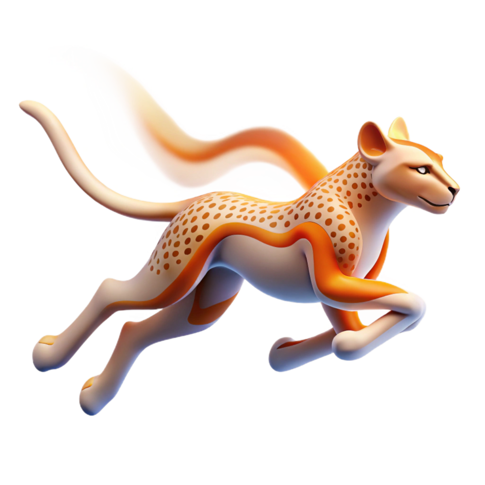 melancholic dramatic A sporty, dynamic logo of a running cheetah with abstract lines, matte finish, bright lighting, isolateon transparent background,high-resolution product photography 8K png