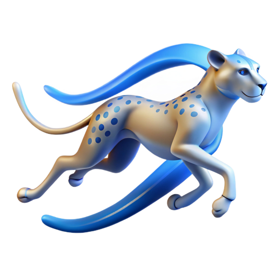 pristine peaceful retro A sporty, dynamic logo of a running cheetah with abstract lines, matte finish, bright lighting, isolateon transparent background,high-resolution product photography impeccable png