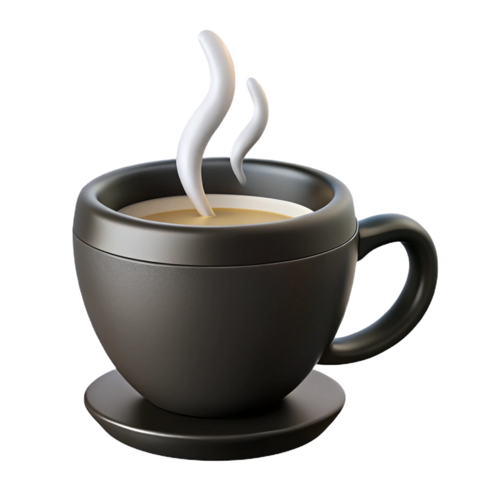 passionate stunning Minimalist black anwhite coffee cup logo with steam rising, matte finish, front view, isolateon transparent background,high-resolution product photography 8K png