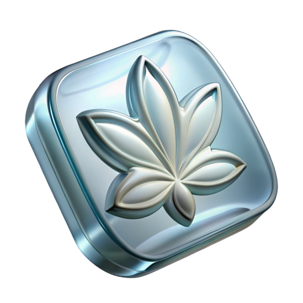 distinctive industrial A translucent glass logo with etchefloral patterns, subtle lighting, front view, isolateon transparent background,high-resolution product photography exclusive png