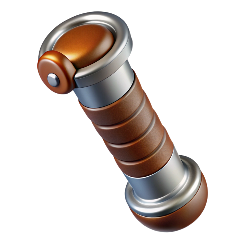 exquisite remarkable Chrome anleather motorcycle handlebar grip logo with realistic texture, studio lighting, side view, isolateon transparent background,high-resolution product photography png