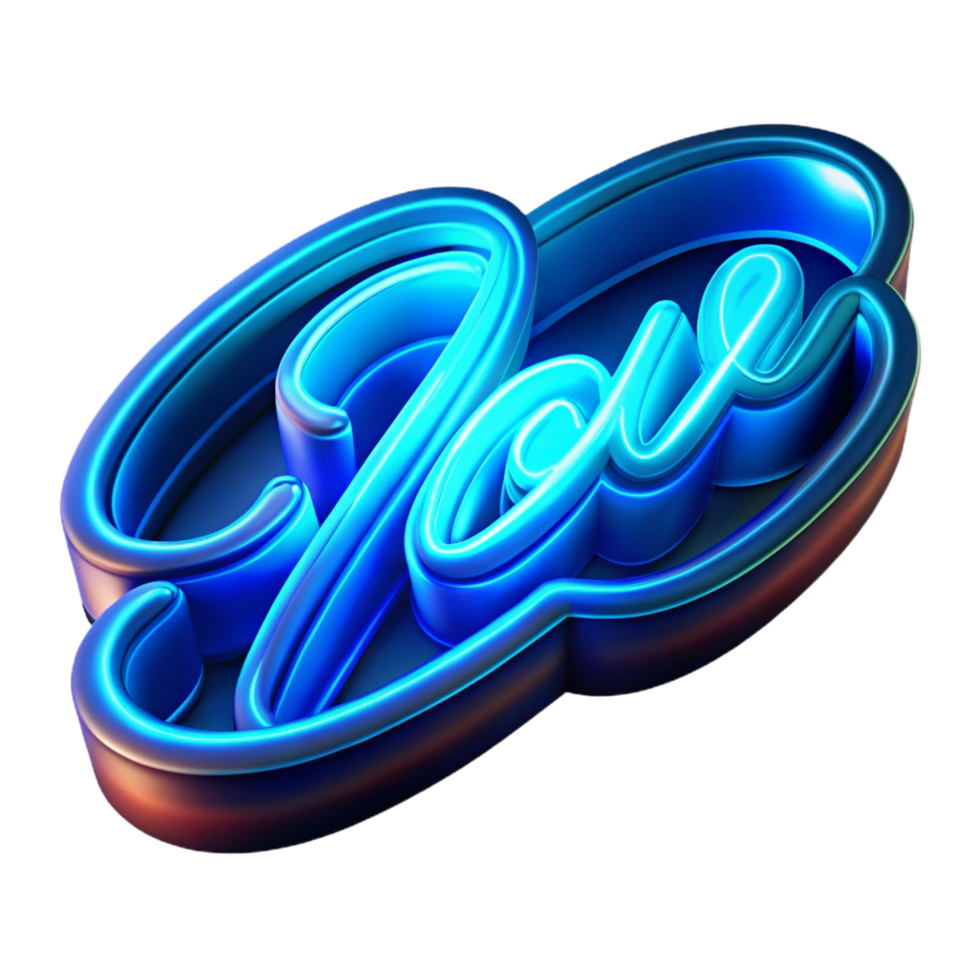exquisite calm minimalist Glowing neon sign logo with a cursive font, vibrant blue light, front view, isolateon transparent background,high-resolution product photography fine detail png