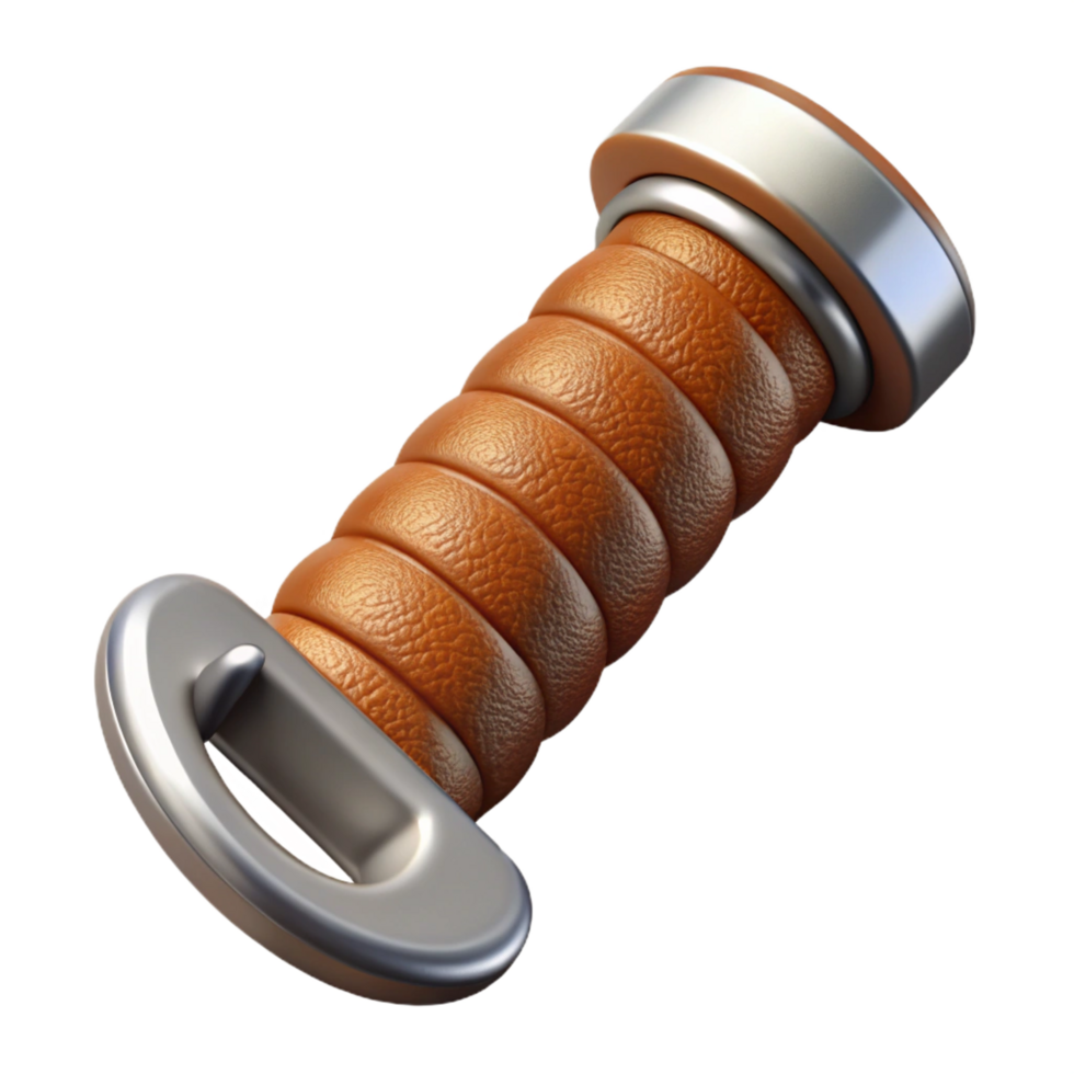 pristine futuristic Chrome anleather motorcycle handlebar grip logo with realistic texture, studio lighting, side view, isolateon transparent background,high-resolution product photography refined png