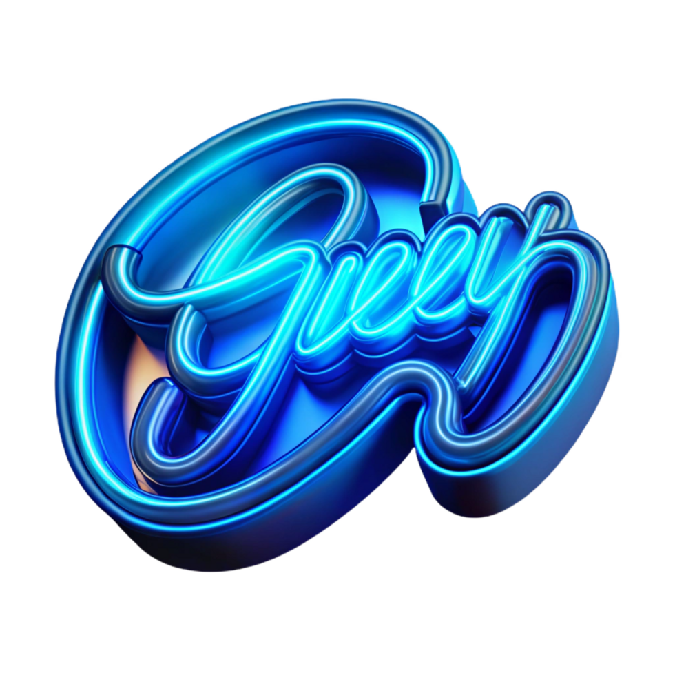 beautiful passionate renaissance Glowing neon sign logo with a cursive font, vibrant blue light, front view, isolateon transparent background,high-resolution product photography perfect clarity png