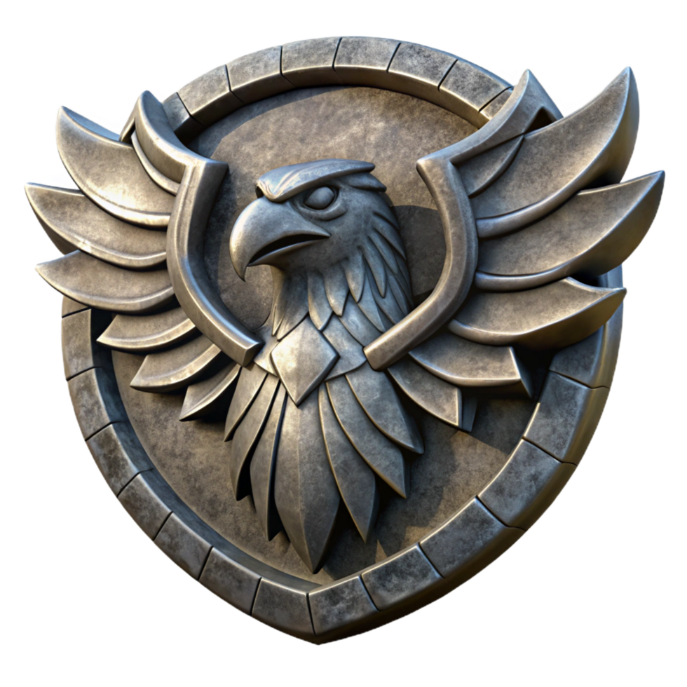 glorious contemporary Intricately carvestone logo depicting an eagle, weatheretexture, dramatic lighting, isolateon transparent background,high-resolution product photography fine detail png